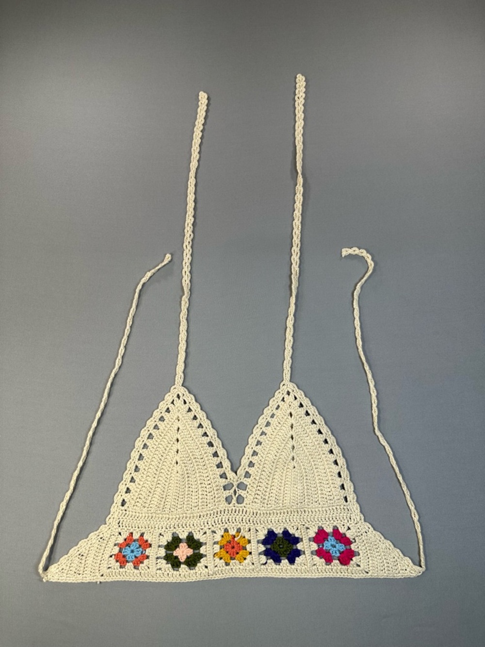 WoWo Bohemian Crochet Halter Crop Top, String Tie Bralet - Womens Small